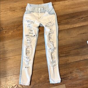Revel Light Blue and White Distressed Jeans